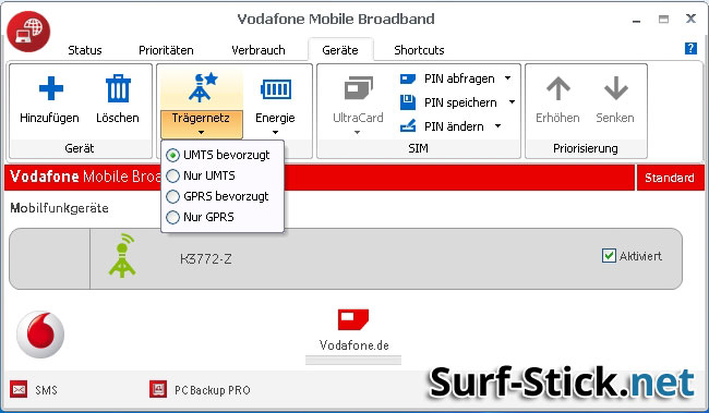 Vodafone Mobile Broadband - Netz festlegen